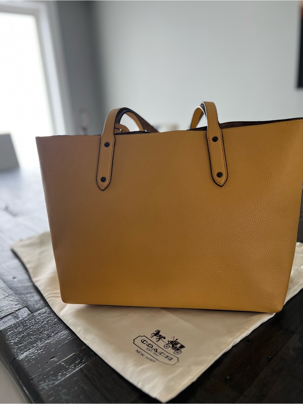 Coach Mustard Yellow Pebble Leather Tote with Charm Tag - Picture 2 of 7
